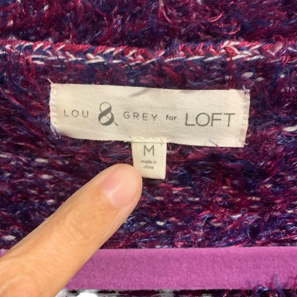 Lou and Grey Womens Purple Pink Haze Fuzzy Long Sleeve Sweater M Valentines Day